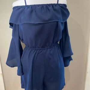 Soulmates Blue Jumpsuit with Elastic Waistband and Straight Leg